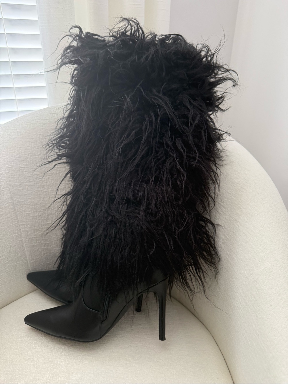Source Unknown Black Faux Fur Stiletto Knee-High Boots - Women NWT